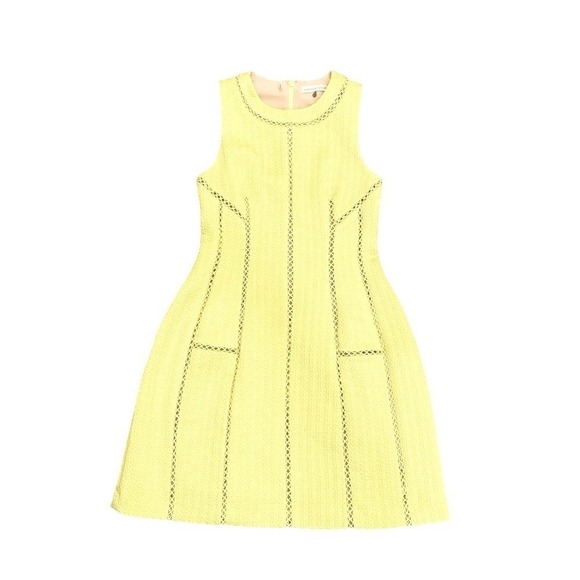 Rebecca‎ Taylor Cocktail Mini Dress Yellow Chartreuse Ladder Stitch Sleeveless 2 - Picture 2 of 12